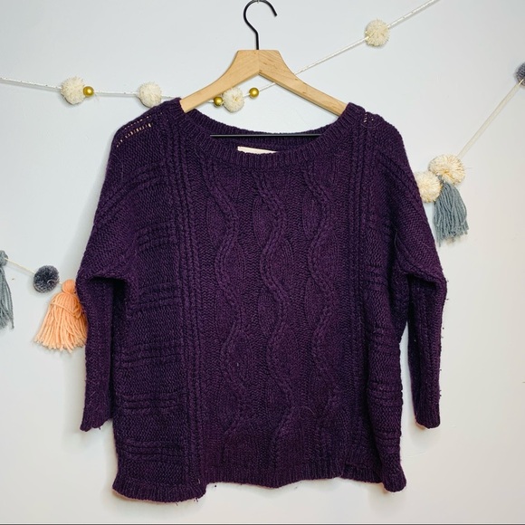 LOFT cable knit deep purple wool blend sweater - Picture 3 of 9